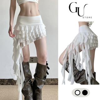  Chân váy lưới ngắn cạp cao xếp tầng phối tua rua dài có lót quần phong cách sexy cá tính GU Store 