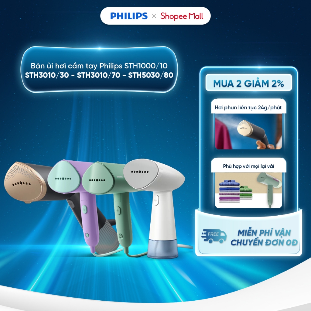 [Livestream] Bàn ủi hơi cầm tay Philips STH1000/10 - STH3010/30 - STH3010/70 - STH5030/80, Diệt khuẩn và loại bỏ mùi hôi