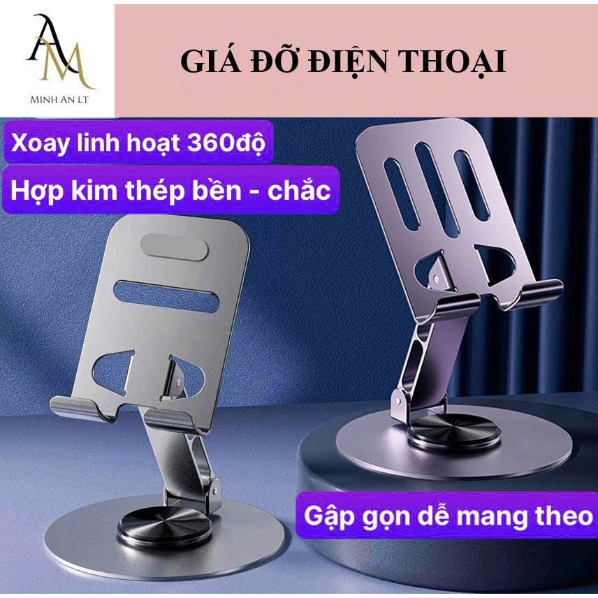 (Hợp Kim - Siêu Bền) Giá Đỡ Điện Thoại Gấp Gọn, Chân Đế Chụp Ảnh Livestream Xoay 360◦