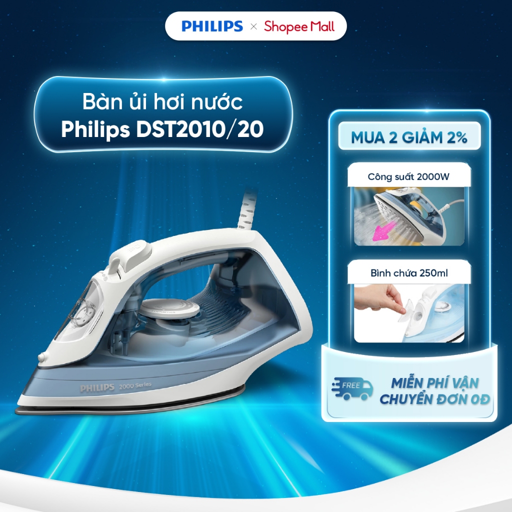 Bàn ủi hơi nước Philips DST2010/20 2000W - Bình chứa 250ml - BH 24 Tháng