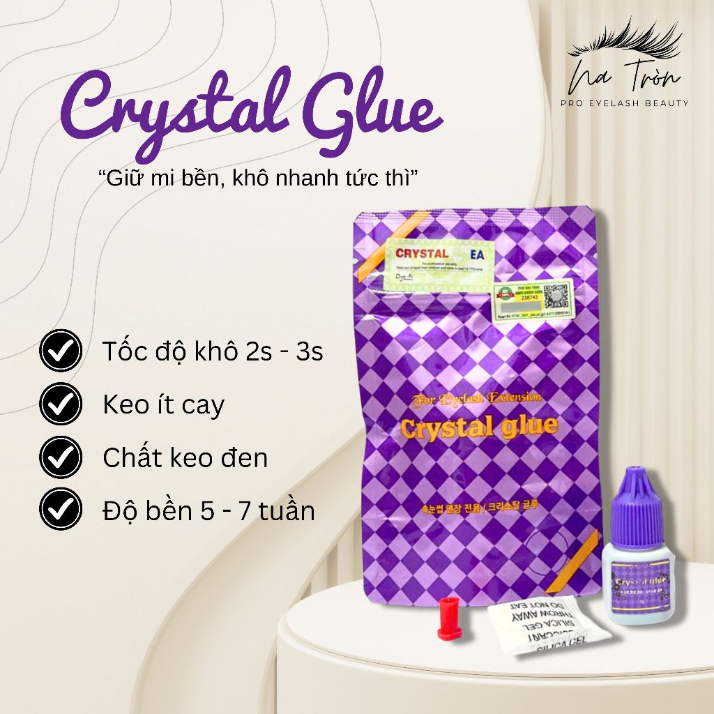 Keo Nối Mi Crystal Glue Tím, Khô 2-3s , Keo Nối Mi Bền 5-7 Tuần, Keo Nối Mi Ít Cay, Dụng Cụ Nối Mi NA TRÒN