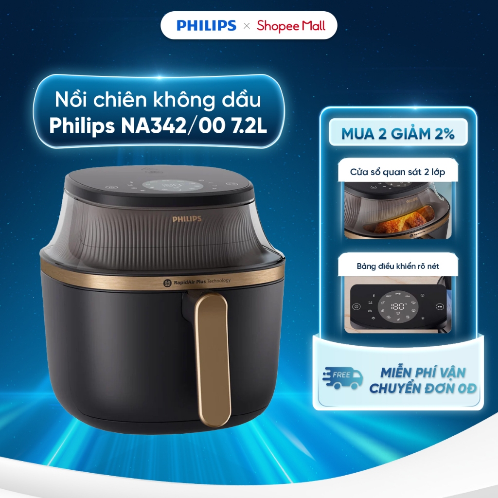 Nồi chiên không dầu Philips NA342/00 7.2 lít - Điều khiển cảm ứng - Menu đa dạng