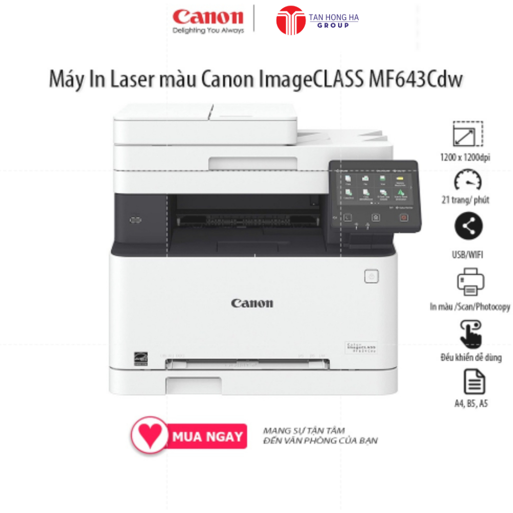 Máy In Canon ImageCLASS MF643Cdw, A4 Laser Màu, Đa Chức Năng, In 2 Mặt Tự Động, Khay ADF, USB, Wifi