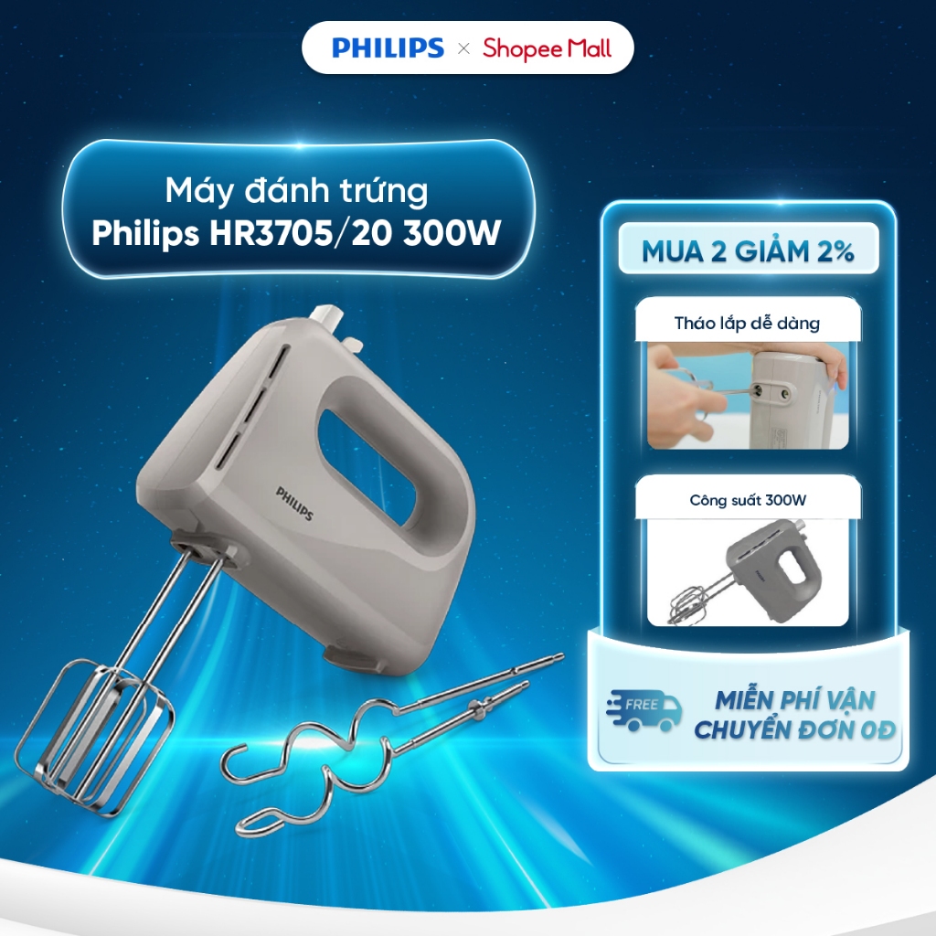 Máy đánh trứng Philips HR3705/20 300W- Đánh trứng/ Đánh kem/ Đánh bột