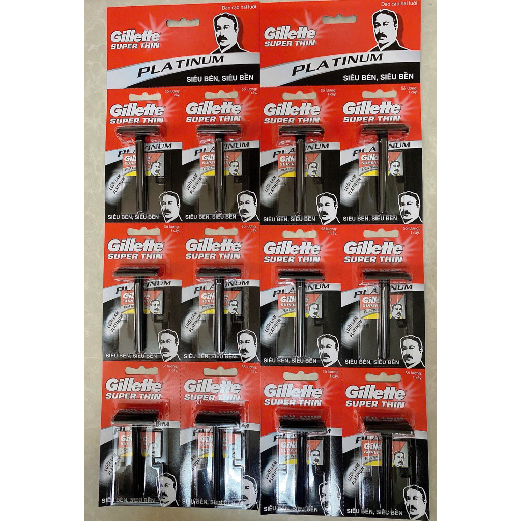 12 cây dao cạo gillette super thin cán đen