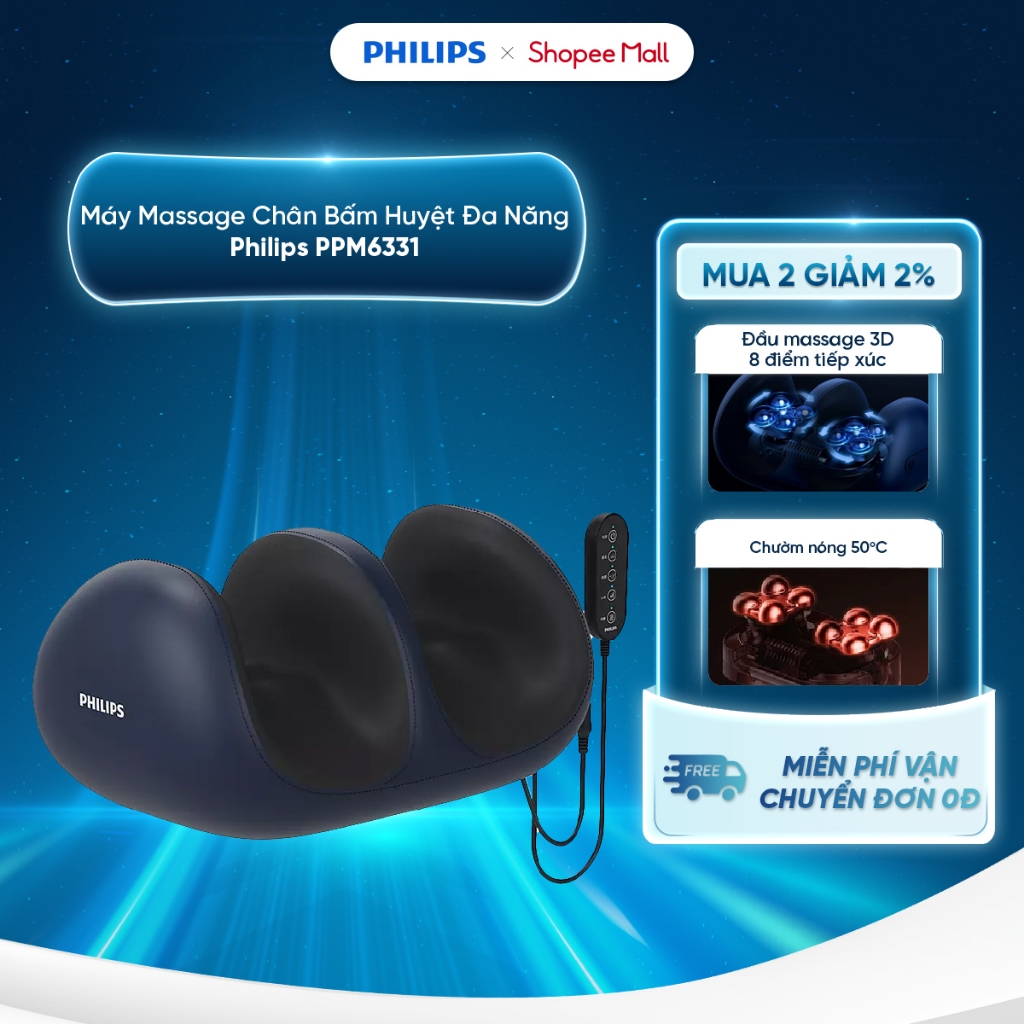 Máy Massage Chân Bấm Huyệt Đa Năng Philips PPM6331 - Công nghệ massage 3D - Remote điều khiển thông minh, dễ sử dụng