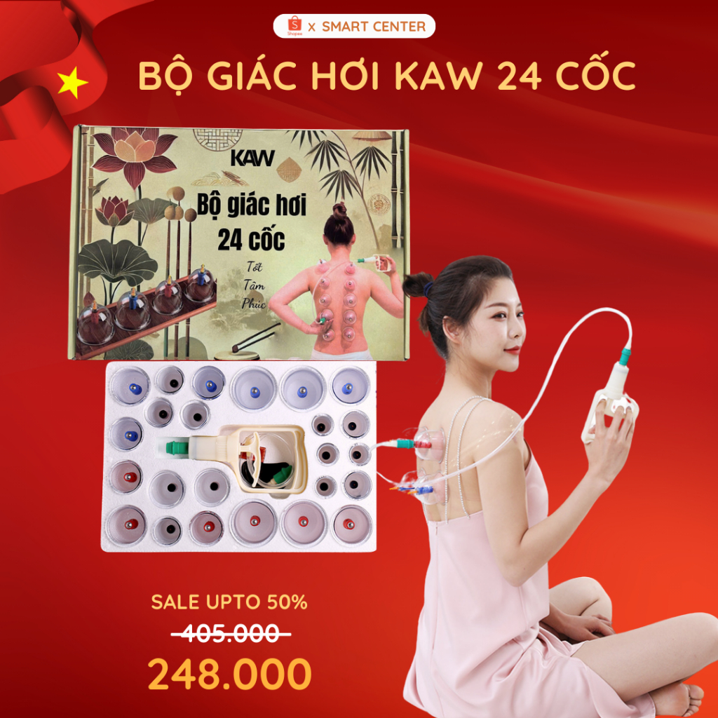 Bộ Giác Hơi Không Dùng Lửa KAW 24 Món, Dụng Cụ Hút Chân Không Thải Độc Hàng Chính Hãng