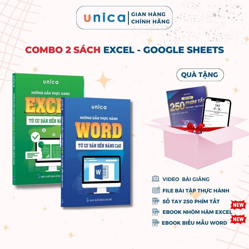 Combo 2 Sách Hướng dẫn thực hành Word - Excel UNICA ứng dụng văn phòng từ cơ bản đến nâng cao