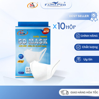   Combo 10 hộp  Khẩu trang 5D mask quai vải người lớn Nam Anh Famapro hộp 10 cái 
