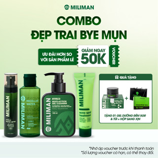 Combo chăm sóc da dầu mụn dành cho nam gồm Sữa Rửa Mặt Nam, Toner, Gel Chấm Mụn,Tẩy Trang - Tặng Gel Dưỡng 5g - Miliman