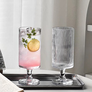 Ly thủy tinh chân cao 350ml sang trọng, Cốc thuỷ tinh trơn và sọc dùng cho cocktail, soda, mojito