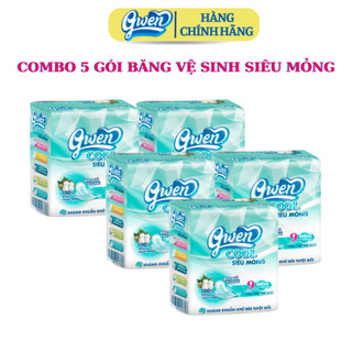 (Hàng chính hãng) Combo 5 Gói Băng Vệ Sinh GWEN COOl 9 Miếng Mặt Vải Có Bạc Hà Mát Lạnh