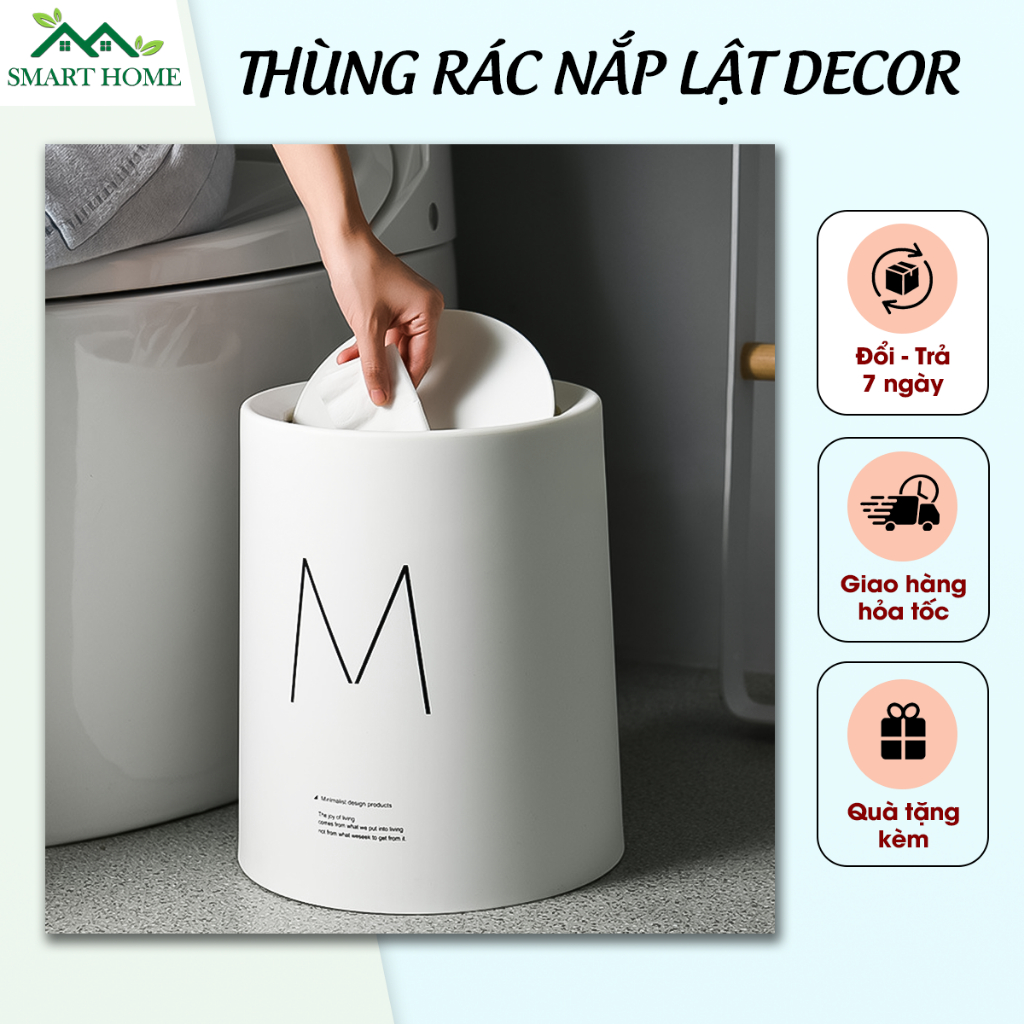 Thùng Rác Nắp Lật Decor 12L – Phong Cách Châu Âu Decor, Trang Trí, Nhà Tắm, Phòng - VC21