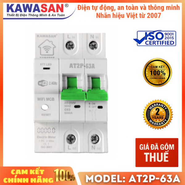 Aptomat thông minh, chống giật Điều Khiển Từ Xa Qua Điện Thoại, AT2P-63A (có xuất VAT)