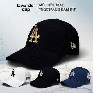 Mũ lưỡi trai nam nữ MLB LA màu đen logo vàng thêu nổi 3D cao cấp, nón kết phong cách Hàn Quốc