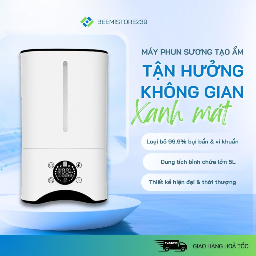 Máy Phun Sương Tạo Ẩm Không Khí 5L Có Điều Khiển, Máy Tạo Ẩm Khuếch Tán Tinh Dầu, Diệt Khuẩn 99%