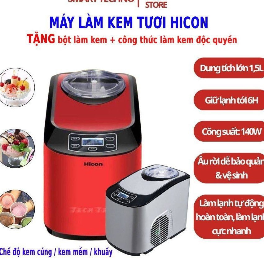 Máy làm kem tươi tự động dung tích lớn 1.5L, Đồ làm kem tươi tại nhà âu dời tiện vệ sinh