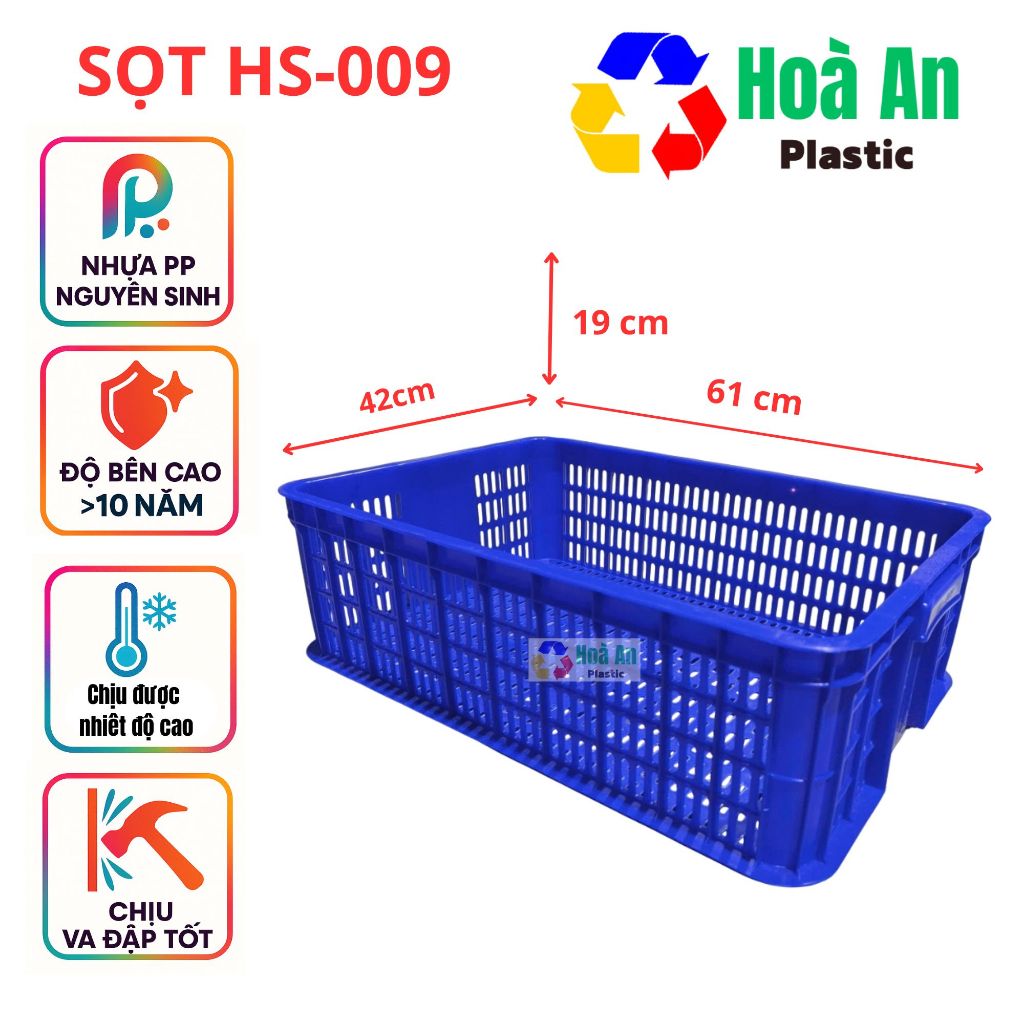 Thùng nhựa sóng hở, sọt nhựa hở kích thước 61*42*19 cm