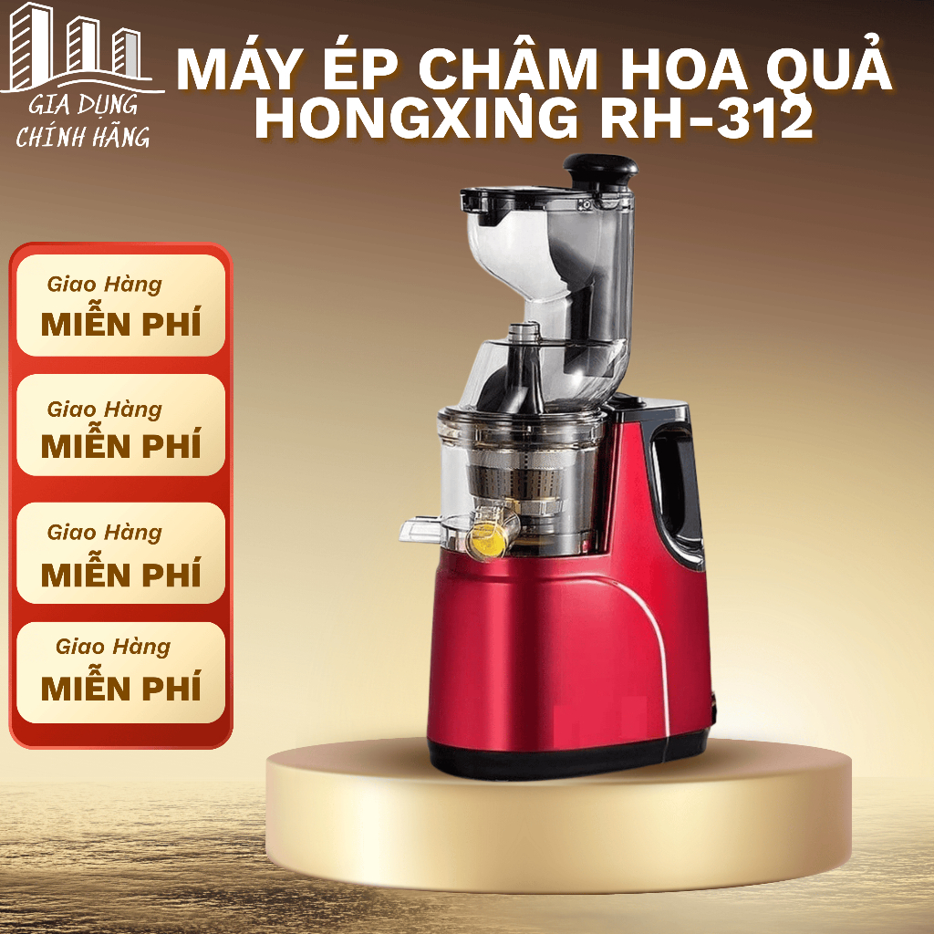 Máy Ép Chậm Hoa Quả Hongxing RH-312 Máy Ép Trái Cây Giữ 95% Lượng Nước,Tặng Kèm 2 Cốc Đựng Bảo Hành 12 Tháng
