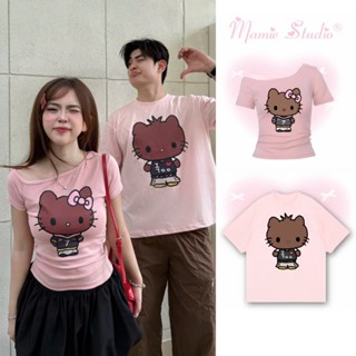  Áo thun cặp Mamie in kitty nam nữ cho cặp đôi couple form rộng chất cotton 2 chiều. 