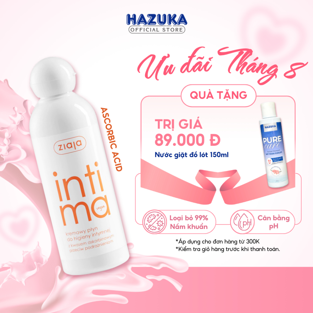 Dung Dịch Vệ Sinh Phụ Nữ Intima Ziaja Với Ascorbic Acid Giảm Mùi Hôi Kháng Khuẩn 200ml - 500ml