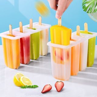  🏵️🏵️Khuôn Làm Kem 4 Khuôn Popsicle Bộ Khay Đá Popsicle DIY Kem Có Thể Tái Sử Dụng Với Dính Bao Khuôn Làm Đá Phụ 11*8cm 