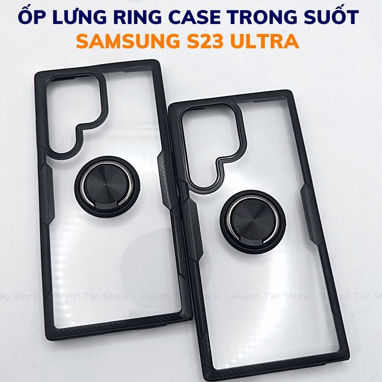 Ốp lưng s23 ultra ring case viền màu mặt lưng trong suốt tích hợp iring trên ốp bảo vệ camera