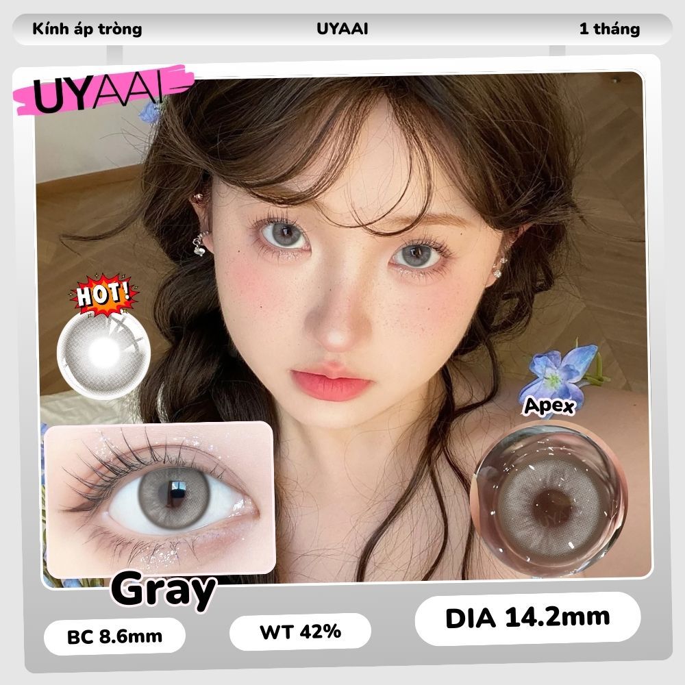 1 Cặp kính áp tròng MCK1 UYAAI LENS Ống kính màu 1 tháng 14,2mm Apex Gray