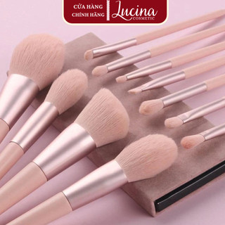  Bộ 11 Cọ Trang Điểm Chuyên Nghiệp Tay Cầm Gỗ Màu Hồng Nhẹ Nhàng Lông Nhân Tạo Kháng Khuẩn LUCINA COSMETICS 