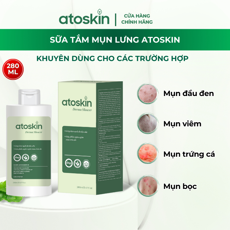 Sữa Tắm Mụn Lưng Atoskin 280ml – Hỗ Trợ Làm Sạch Da, Giảm Dầu, Cải Thiện Mụn & Viêm Nang Lông