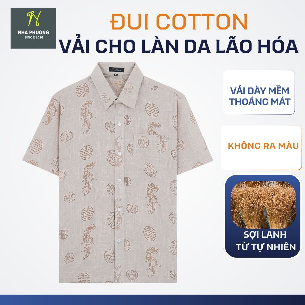 Áo sơ mi trung niên ngắn tay vải đũi mềm mát loại áo sơ mi nam tay ngắn form rộng thoải mái ATK28