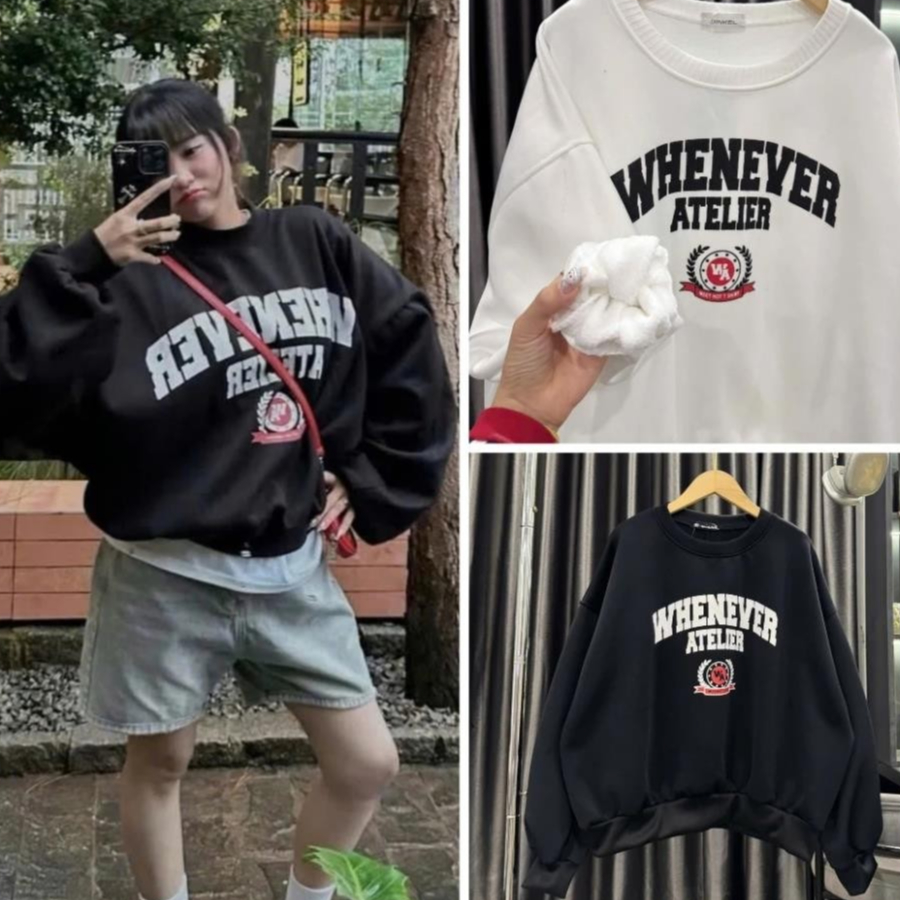 Áo sweater in chữ whenever nổi bật phối logo unisex, áo nỉ cổ tròn basic chất liệu nỉ COTTON  dày dặn UT