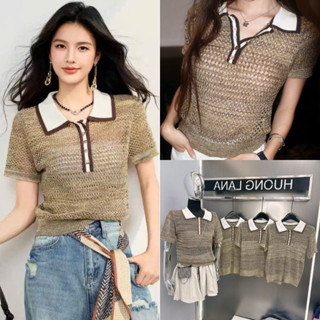  Áo Len Polo Lưới Sợi Nhũ Cổ Cài Cúc Labibi 