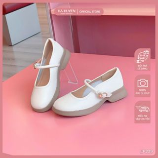 Giày loafer nữ HÀ HUYỀN da lì trơn quai ngang khóa vàng đế 4cm - LF239