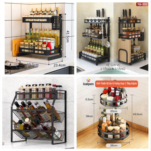 [FREESHIP] KỆ GIA VỊ 2/3 TẦNG - KỆ TRÒN 2 TẦNG XOAY - KỆ 3 TẦNG 2 DỐC ĐA NĂNG