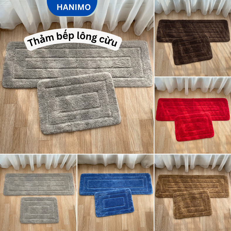 Bộ 2 thảm bếp lông cừu mềm mại 40x60cm & 40x120cm, chống trơn trượt, thấm hút nước tốt - HANIMO HA20