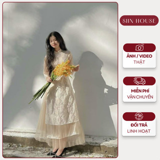  Set Áo Dài Cách Tân Siin House D61 Áo Ren Hoa Nổi Và Chân Váy Voan Lưới Mặc Lễ Tết 