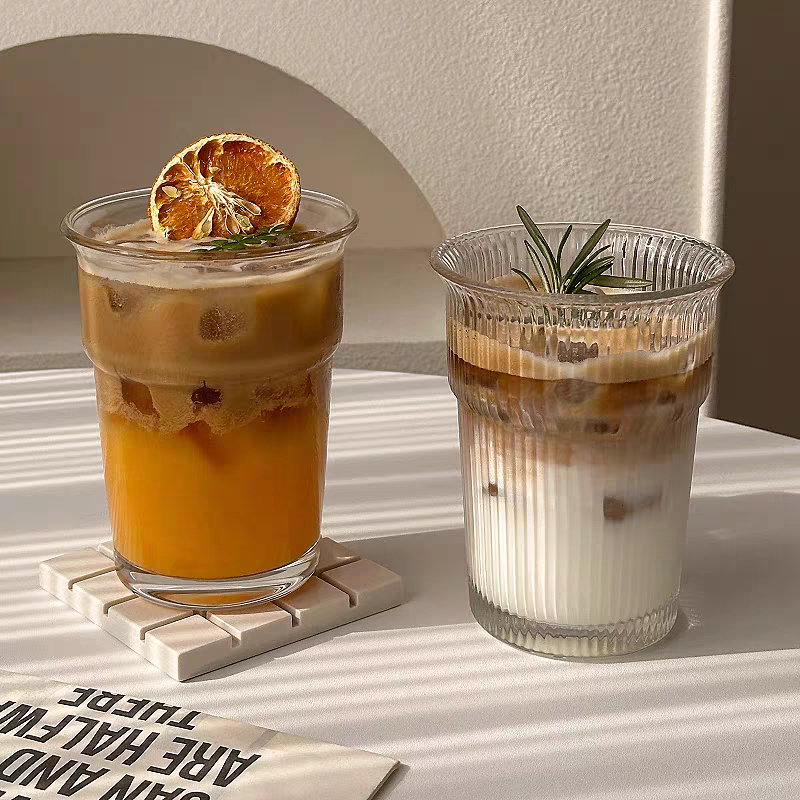 Ly thủy tinh 450ml cao cấp, ly trơn & ly sọc sang trọng, dùng cho cà phê, trà, nước ép, cocktail