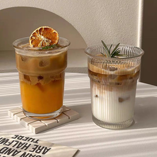 Ly thủy tinh 450ml cao cấp, ly trơn & ly sọc sang trọng, dùng cho cà phê, trà, nước ép, cocktail