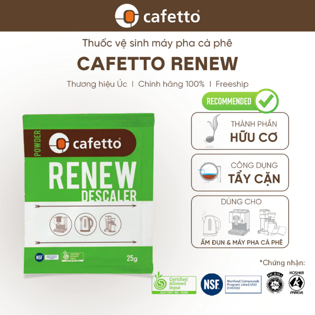 Bột vệ sinh, tẩy cặn hữu cơ dành cho máy pha cafe, ấm đun nước - Cafetto Renew (25g) - [HSD 08/2026]