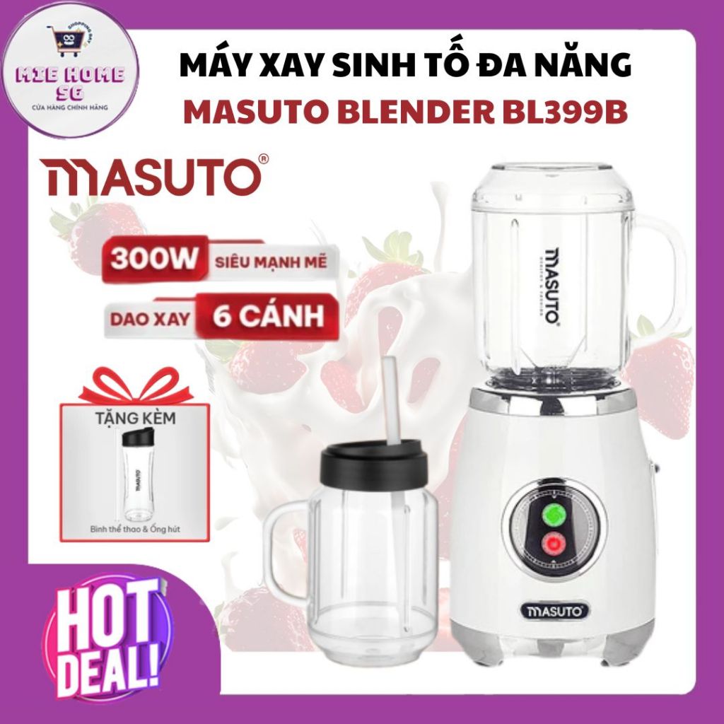 Máy Xay Sinh Tố Đa Năng Masuto Blender BL399B, Chuyên Say Các Món Healthy Eat Clean, Tặng Kèm Bình Đựng