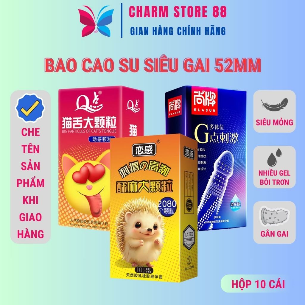 Bao cao su gân gai size 52mm siêu mỏng nhiều gel tăng khoái cảm BCS gai bi kéo dài thời gian quan hệ