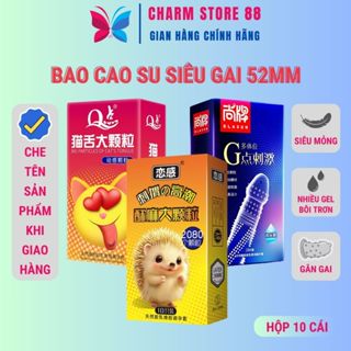 Bao cao su gân gai size 52mm siêu mỏng nhiều gel tăng khoái cảm BCS gai bi kéo dài thời gian quan hệ