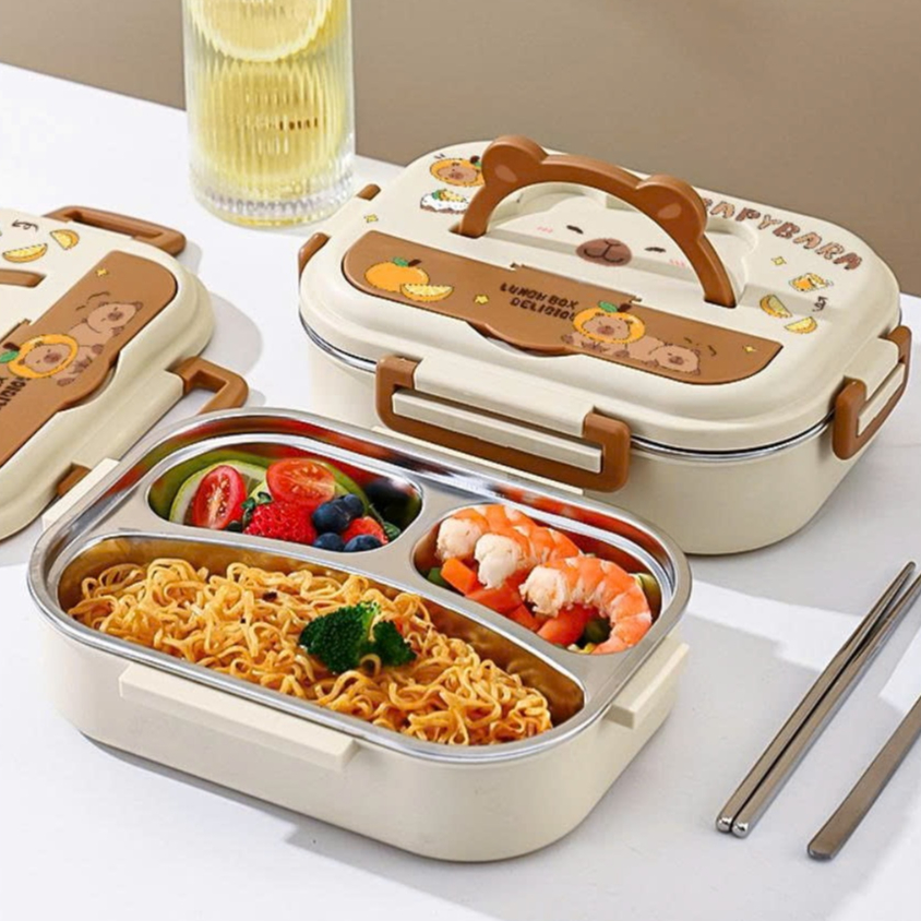 Hộp Cơm Inox 3 Ngăn Giữ Nhiệt hình Capybara – Lunch Box Cao Cấp LILA HC3NCA19