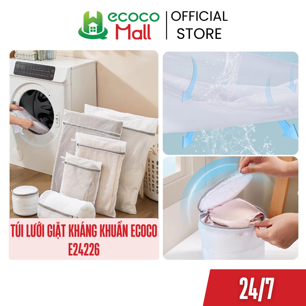 Túi lưới giặt kháng khuẩn ECOCO co giãn đa chiều bảo vệ quần áo, Túi giặt đồ lót thế hệ mới, làm sạch và chống biến dạng