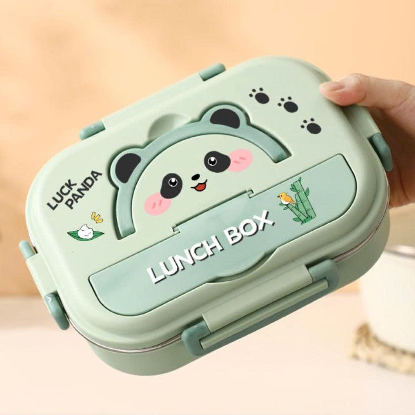 Hộp Cơm Inox 3 Ngăn Giữ Nhiệt Hình Gấu Panda – Lunch Box Panda Cao Cấp CICI HC3NCA19