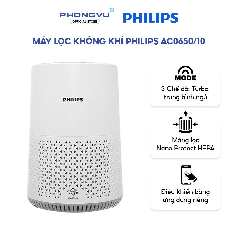 Máy lọc không khí Philips AC0650/10 -Lọc hạt mịn, Nhỏ gọn, Tiết kiệm điện, Dành cho phòng 44m² - Bảo hành 24 tháng