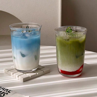 Ly thủy tinh 400ml cao cấp, Cốc thuỷ tinh trơn và sọc uống cafe, trà sữa, nước ép, cocktail