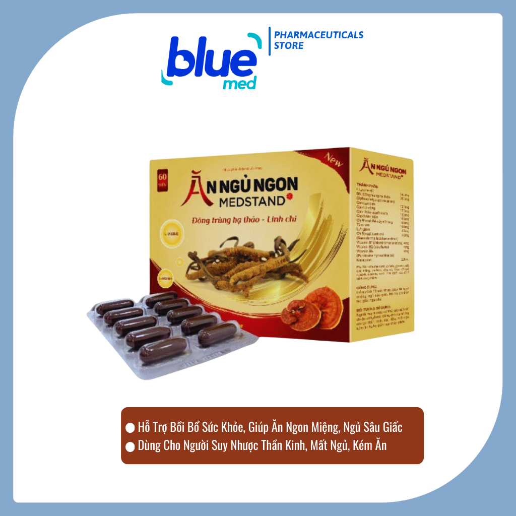 Ăn Ngủ Ngon MEDSTAND - Bồi Bổ Sức Khỏe, Ăn Ngon, Ngủ Tốt Từ Linh Chi, Đông Trùng Hạ Thảo (60 Viên)