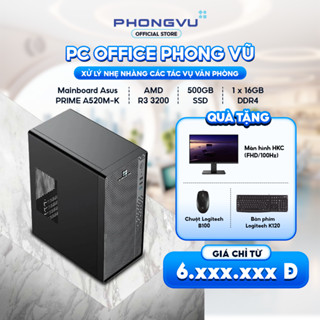 [Tặng màn hình Full HD 22" & Bộ chuột phím Logitech] PC văn phòng Phong Vũ (AMD Ryzen 3 3200G/8-16GB/500GB SSD)
